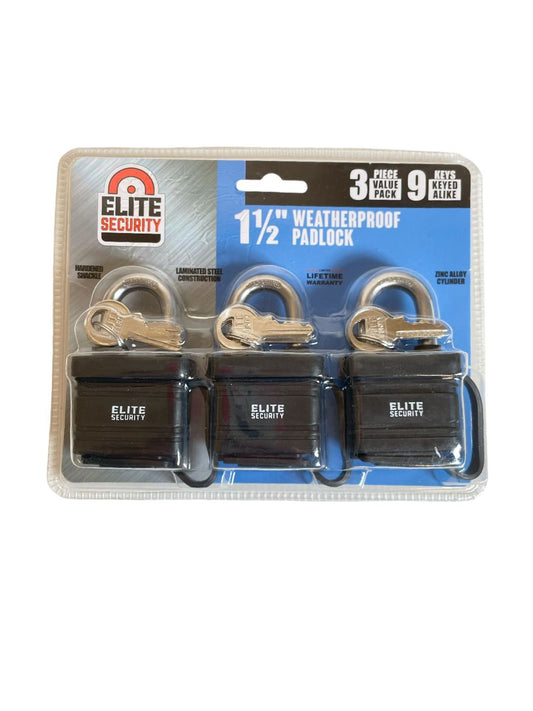 Candados Elite Security 1-1/2” Weatherproof – Paquete con 3 piezas