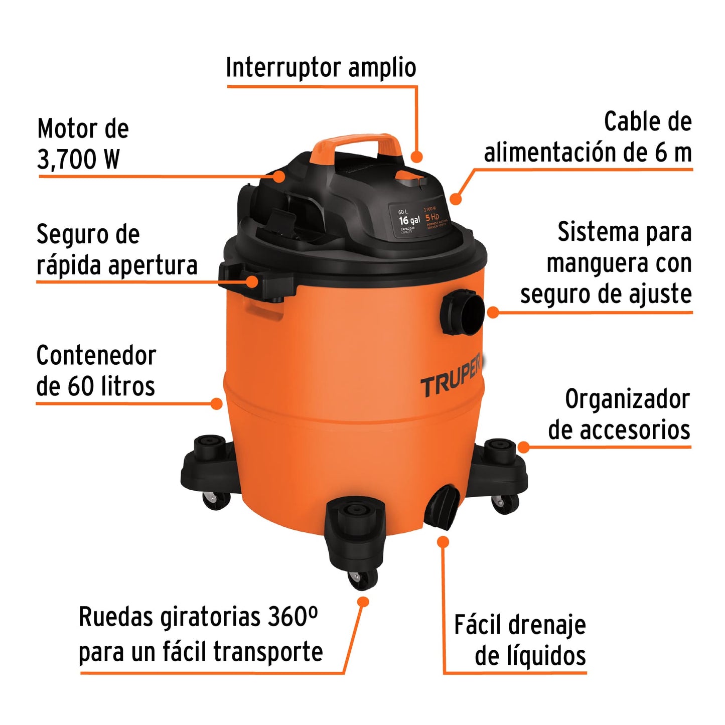 Aspiradora TRUPER 16 gal (60L)