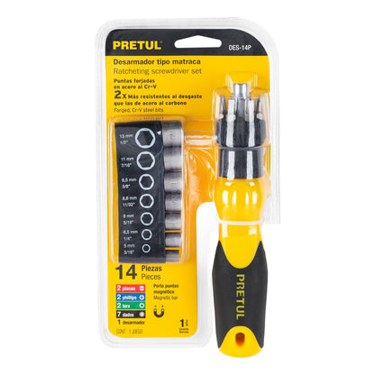 Juego de Desarmador con Dados y Puntas Pretul 14 Piezas