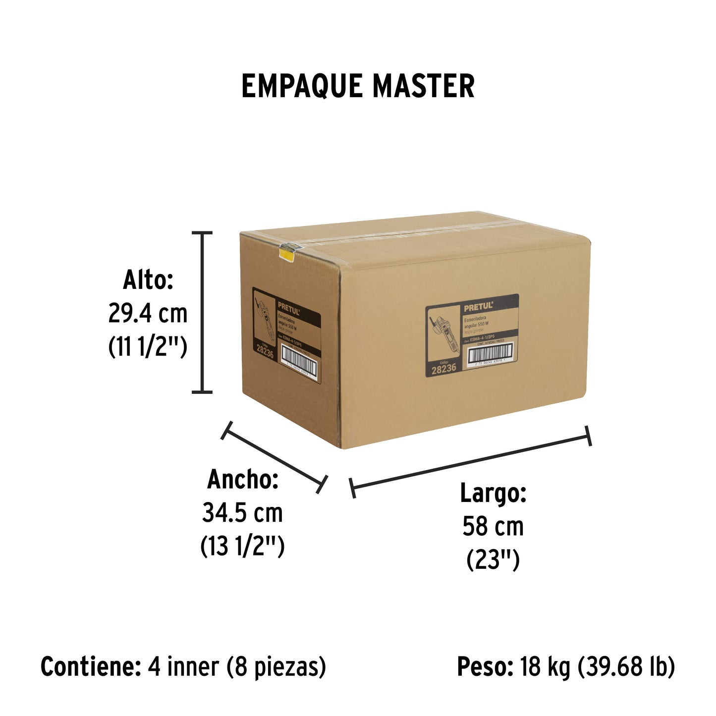 Esmeriladora Angular 4-1/2” PRETUL, 550W