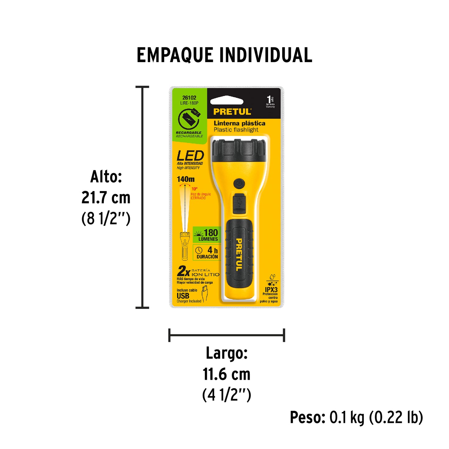 Pretul Linterna Plástica Recargable LED 180 lúmenes