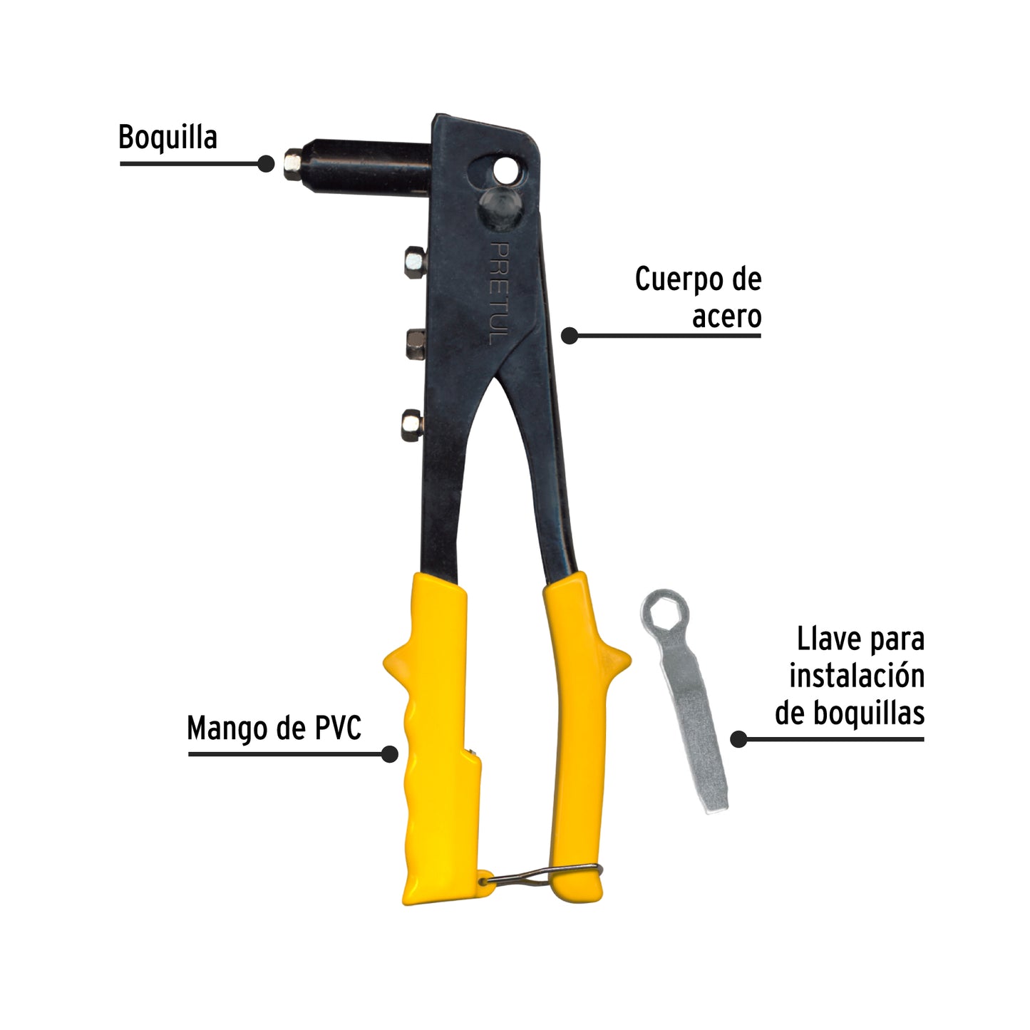 Remachadora Pretul de 10” con 4 boquillas intercambiables