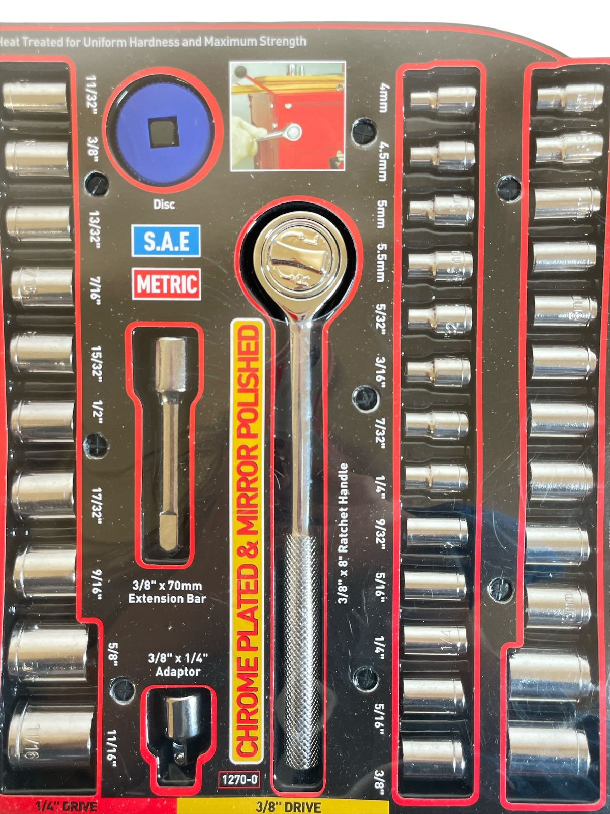 Juego de Dados SAE y Métrico con Matraca 3/8” – Chrome Plated & Mirror Polished